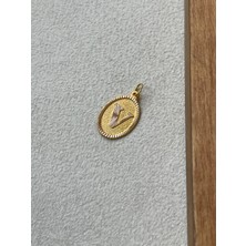 Rupen Kraft 14 Ayar Altın Oval Harf V Kolye Ucu Altın Oval V Harfi Kolye Ucu Altın Harf Altın Uç