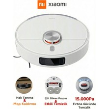 Xiaomi Çift Döner Paspaslı 15.000 Pa Emiş Gücü ve Saç Dolanmasını Engelleyen Kesici Fırçalı Robot Süpürge Lazer Navigasyonlu Haritalama ve Çift Döner Paspaslı Silme Sistemi