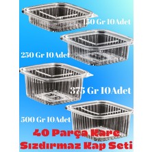 Yorulmaz Ambalaj Plastik Sızdırmaz Kap Seti 150-250-375-500 gr (10’ Ar Adet) – 4 Boy Kapaklı, Toplam 40 Adet