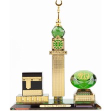 cosangroup Kabe, Saat Kulesi ve Allah (C.c) Yazılı Kristal Biblo - Lüks Dini Hediyelik Set (17X13X7 Cm)