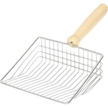 Unbranded Ahşap Saplı Paslanmaz Metal Kedi Kum Küreği - Geniş Izgaralı Pellet Uyumlu