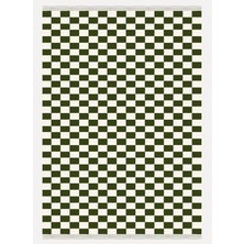 Kilim Home Mars Halı Yeşil Krem Dama Desenli Saçaklı Geometrik Salon Mutfak Koridor Halısı Mars E 35