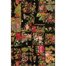 Kilim Home Mars 2094 Patchwork Eskitme Vintage Görünüm Çiçekli Siyah Dokuma Taban Halı