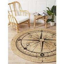 Kilim Home Boho 942 Pusula Tema Etnik Örgü Yuvarlak Natural Renk Çift Taraflı Halı