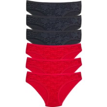 Vexor 6 Adet Önü Dantelli Transparan Kadın Slip Külot S21