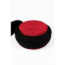 Sarıkhane Namaz Sarığı - Siyah Kumaş - Bordo Takke - Çapraz Sarım - Nâli Şerif - 7 Metre (Züabeli)
