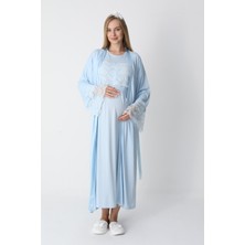 Erdeniz Tekstil Emzirmeli Hamile Lohusa Gecelik ve Sabahlık Seti / Gizli Düğmeli / Yumuşak Viskoz Pamuk/tesettür Uyumlu