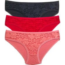 Vexor 3 Adet Önü Dantelli Transparan Kadın Slip Külot S81