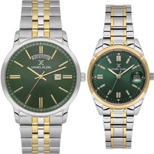 Daniel Klein 8682308419639 Yeşil Gold Bicolor Çelik Kordonlu Takvimli Sevgili Çift Kol Saatleri