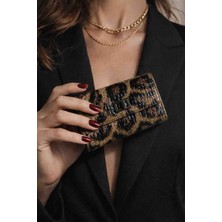 Kadın Rugan Leopar Desenli Lüx Tasarım Çevirme Kilitli Cüzdan