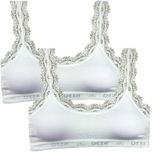 Vexor 2 Adet Dantel Nakış Işlemeli Pedli Bambu Kadın Büstiyer Beyaz