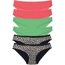 Vexor 6 Adet Likralı Kadın Slip Külot Leopar Fuşya Yeşil