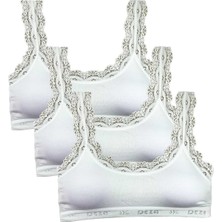 Vexor 3 Adet Dantel Nakış Işlemeli Pedli Bambu Kadın Büstiyer Beyaz