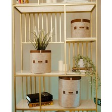 Flamex Deri Şeritli Yuvarlak Çok Amaçlı Düzenleyici Organizer Kutu Keçe Sepet (3'lü Set)