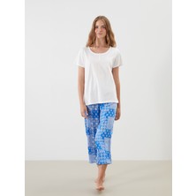 Lc Waikiki Yeni Sezon Bisiklet Yaka Desenli Kadın Kaprili Pijama Takımı