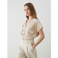 Lc Waikiki Yeni Sezon V Yaka Crop Kadın Bluz