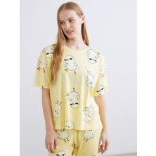 Lc Waikiki Yeni Sezon Bisiklet Yaka Desenli Kadın Pijama Takımı