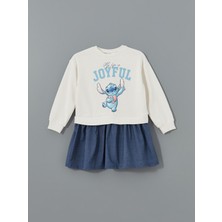 Lc Waikiki Yeni Sezon Bisiklet Yaka Stitch Baskılı Kız Çocuk Elbise