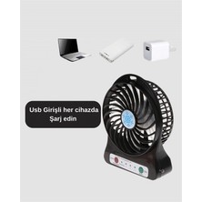 Herşeytrend Şarjlı USB Fan – Masaüstü Mini Vantilatör, Taşınabilir, Işıklı, 3 Kademeli, Sessiz