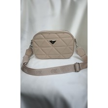 Hegef Shoes Kadın Bej Iki Bölmeli Kapitone Model Ayarlanabilir Askılı Çapraz Çanta