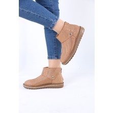 Kürklü Bot Kristal Taşlı Arka Fermuarlı ve Yan Çıtçıtlı Kısa Düz Taban Kışlık