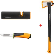 Fiskars 1069109 X36 L Yarma Baltası + Bileyicili Ağır Iş Bıçağı + Balta ve Bıçak Bileyici