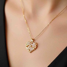 Bontexs Çiçek Motifli Zirkon Taşlı Kalp Kolye - Kararmaz Gold Kadın Zincir