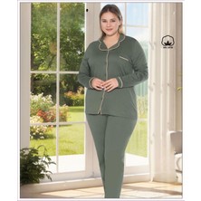 Melodi Kadın Büyük Beden %100 Pamuk Önden Düğmeli Uzun Kol Baharlık Pijama Takımı 17138- 1 Adet