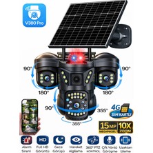Sonreir ONQAM 3 Lensli 4G SIM Kartlı 360° PTZ Solar Güvenlik Kamerası Güneş Panelli Gece Görüşlü Dış Mekan