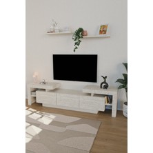 Estoria Home Terra Tv Ünitesi 190CM Modern Kullanışlı 3 Kapaklı Raflı Uçan Tv Sehpası Traverten Desen