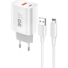 Storozal Konfulon C89Q 1 Adet 30W Type-C ve 1 Adet 22.5W USB Çıkışlı Ekstra DL48 1m USB To Lightning Kablolu Pd Şarj Cihazı - Beyaz