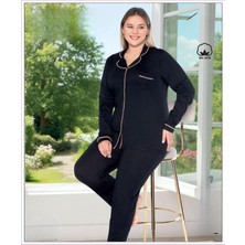 Melodi Kadın Büyük Beden %100 Pamuk Önden Düğmeli Uzun Kol Baharlık Pijama Takımı 17139- 1 Adet