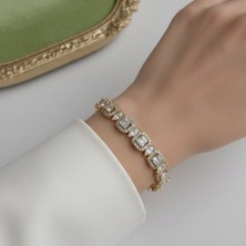Lente Aksesuar 14K Altın Kaplama Rengi Vip Seri Prenses Kesim Zirkon Taşlı Bileklik