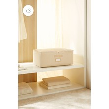 Ocean Home Textile 3'lü Orta Boy Bej Balıksırtı Hurç Set 52 x 28 x 21 cm