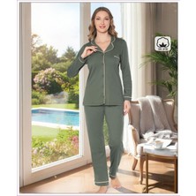 Melodi Kadın %100 Pamuk Önden Düğmeli Uzun Kol Baharlık Pijama Takımı 16218 - 1 Adet