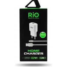 Onfa Teknoloji Rio Tech R2 2.4A Type-C Hızlı Şarj Cihazı ve Data Kablosu Seti - Akım Korumalı Beyaz Ev Tipi Adaptör