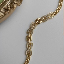 Lente Aksesuar 14K Altın Kaplama Vip Seri Kavisli Geçişli Taşlı Bileklik