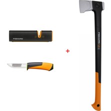 Fiskars  X28 Yarma Baltası 71 cm (1069107) + Bileyicili Ağır Iş Bıçağı + Balta ve Bıçak Bileyici