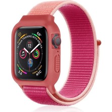 Newface Apple Watch 38MM Hasırlı Cırtcırtlı Kasalı Kordon - Pudra