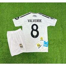 R.madridd 2024/25 Federico Valverde Iç Saha Forması Çocuk Forması 4'lü Armalı Set