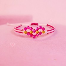 Crystal Atelier Kalpli Pembe Boncuklu Kadın Bileklik El Yapımı Makrome Ip Ayarlanabilir Günlük Kullanım Hediye Bileklik