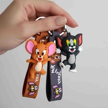 Bontexs Tom ve Jerry Figürlü 3D Silikon Anahtarlık - Sevimli Çanta Süsü ve Araba Anahtarlığı Aksesuarı