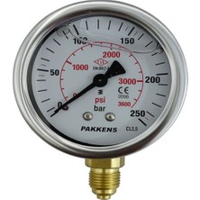 Normadia Ø63 mm Gliserinli Manometre, 0-250 Bar, 0-3600 Psi, Alt Bağlantı, G1/4"