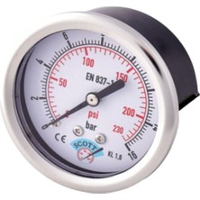 Normadia Ø 63 mm Kuru Tip Manometre 1/4'' Arkadan Bağlantılı 304 Inox Pirinç (0-6 Bar)