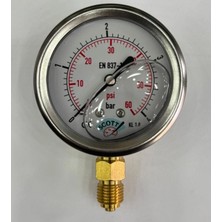 Normadia Ø 100 mm Gliserinli Tip Manometre 1/2'' Alttan Bağlantı, Arka Flanş, 304 Inox