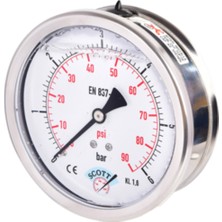 Normadia Ø 63 mm Gliserinli Tip Manometre 1/4'' Bağlantı, 0-1 Bar, Paslanmaz Çelik