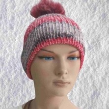 Ankaverse El Örgüsü Doğal Yün ve Akrilik Karışımlı Sıcacık Kış Beresi Açık Pembe Karışımlı Renk