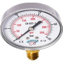 Normadia Ø 40 mm Kuru Tip Manometre 1/8'' Alttan Bağlantılı Inox Pirinç Mekanizma