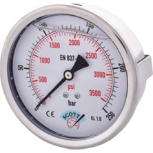 Normadia Ø 50 mm Gliserinli Tip Manometre, 1/4'' Arkadan Bağlantı, 304 Inox Pirinç