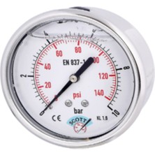 Normadia 50MM Gliserinli Tip Manometre 1/4'' Arkadan Bağlantılı 0-100BAR